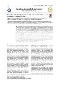 Pyramiding Stripe Rust Resistant Genes Yr5, Yr10 and Yr15 in Sids 12 and Gemmeiza 11 Wheat Derived Lines Pyramiding Stripe Rust Resistant Genes Yr5, Yr10 and Yr15 in Sids 12 and Gemmeiza 11 Wheat Derived Lines