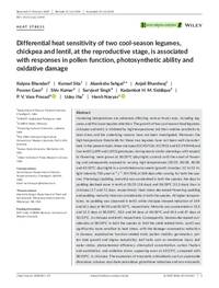 Differential heat sensitivity of two cool-season legumes, chickpea and lentil, at the reproductive stage, is associated with responses in pollen function, photosynthetic ability and oxidative damage Differential heat sensitivity of two cool-season legumes, chickpea and lentil, at the reproductive stage, is associated with responses in pollen function, photosynthetic ability and oxidative damage