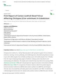 First report of Cotton leafroll dwarf virus affecting chickpea (Cicer arietinum L.) in Uzbekistan First report of Cotton leafroll dwarf virus affecting chickpea (Cicer arietinum L.) in Uzbekistan