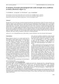 Evaluation of morpho-physiological traits under drought stress conditions in barley (Hordeum vulgare L.) Evaluation of morpho-physiological traits under drought stress conditions in barley (Hordeum vulgare L.)