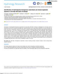 Identification of hydrologically homogenous watersheds and climate-vegetation dynamics in the Blue Nile Basin of Ethiopia Identification of hydrologically homogenous watersheds and climate-vegetation dynamics in the Blue Nile Basin of Ethiopia