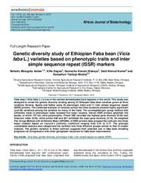 Genetic diversity study of Ethiopian Faba bean (Vicia faba L.) varieties based on phenotypic traits and inter simple sequence repeat (ISSR) markers Genetic diversity study of Ethiopian Faba bean (Vicia faba L.) varieties based on phenotypic traits and inter simple sequence repeat (ISSR) markers
