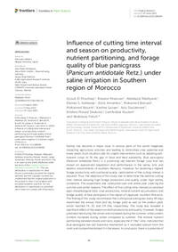 Influence of cutting time interval and season on productivity, nutrient partitioning, and forage quality of blue panicgrass (Panicum antidotale Retz.) under saline irrigation in Southern region of Morocco Influence of cutting time interval and season on productivity, nutrient partitioning, and forage quality of blue panicgrass (Panicum antidotale Retz.) under saline irrigation in Southern region of Morocco