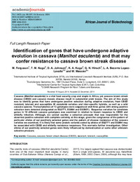 Identification of genes that have undergone adaptive evolution in cassava (Manihot esculenta) and that may confer resistance to cassava brown streak disease Identification of genes that have undergone adaptive evolution in cassava (Manihot esculenta) and that may confer resistance to cassava brown streak disease