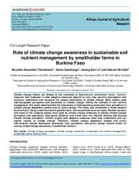 Role of climate change awareness in sustainable soil nutrient management by smallholder farms in Burkina Faso Role of climate change awareness in sustainable soil nutrient management by smallholder farms in Burkina Faso