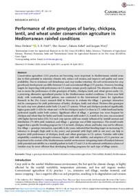 Performance of elite genotypes of barley, chickpea, lentil, and wheat under conservation agriculture in Mediterranean rainfed conditions Performance of elite genotypes of barley, chickpea, lentil, and wheat under conservation agriculture in Mediterranean rainfed conditions