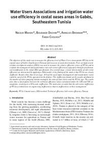 Water users associations and irrigation water use efficiency in costal oases areas of Gabes, South-eastern Tunisia Water users associations and irrigation water use efficiency in costal oases areas of Gabes, South-eastern Tunisia