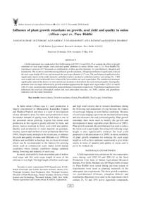 Influence of plant growth retardants on growth, seed yield and quality in onion (Allium cepa) cv. Pusa Riddhi