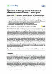 Agricultural Technology Transfer Preferences of Smallholder Farmers in Tunisia’s Arid Regions Agricultural Technology Transfer Preferences of Smallholder Farmers in Tunisia’s Arid Regions