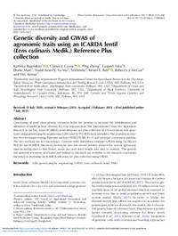 Genetic diversity and GWAS of agronomic traits using an ICARDA lentil (Lens culinaris Medik.) Reference Plus collection Genetic diversity and GWAS of agronomic traits using an ICARDA lentil (Lens culinaris Medik.) Reference Plus collection