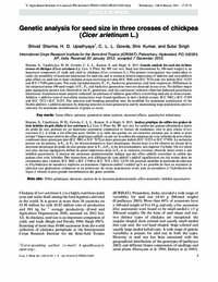 Genetic analysis for seed size in three crosses of chickpea (Cicer arietinum L.) Genetic analysis for seed size in three crosses of chickpea (Cicer arietinum L.)