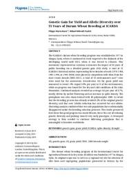 Genetic Gain for Yield and Allelic Diversity over 35 Years of Durum Wheat Breeding at ICARDA Genetic Gain for Yield and Allelic Diversity over 35 Years of Durum Wheat Breeding at ICARDA