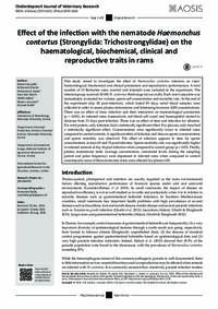 Effect of the infection with the nematode Haemonchus contortus (Strongylida: Trichostrongylidae) on the haematological, biochemical, clinical and reproductive traits in rams Effect of the infection with the nematode Haemonchus contortus (Strongylida: Trichostrongylidae) on the haematological, biochemical, clinical and reproductive traits in rams