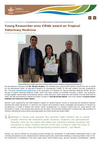 Young Researcher wins CIRAD award on Tropical Veterinary Medicine Young Researcher wins CIRAD award on Tropical Veterinary Medicine