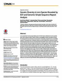 Genetic Diversity in Lens Species Revealed by EST and Genomic Simple Sequence Repeat Analysis Genetic Diversity in Lens Species Revealed by EST and Genomic Simple Sequence Repeat Analysis