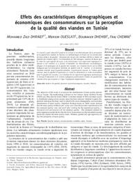 Effets des caractéristiques démographiques et économiques des consommateurs sur la perception de la qualité des viandes en Tunisie Effets des caractéristiques démographiques et économiques des consommateurs sur la perception de la qualité des viandes en Tunisie