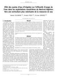 Effet des quotas d’eau d’irrigation sur l’efficacité d’usage de l’eau dans les exploitations maraîchères du Nord-est Algérien: Vers une serriculture plus valorisante de la ressource en eau Effet des quotas d’eau d’irrigation sur l’efficacité d’usage de l’eau dans les exploitations maraîchères du Nord-est Algérien: Vers une serriculture plus valorisante de la ressource en eau
