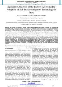 Economic Analysis of the Factors Affecting the Adoption of Sub Surface Irrigation Technology in Iraq Economic Analysis of the Factors Affecting the Adoption of Sub Surface Irrigation Technology in Iraq