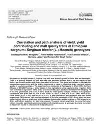 Correlation and path analysis of yield, yield contributing and malt quality traits of Ethiopian sorghum (Sorghum bicolor (L.) Moench) genotypes Correlation and path analysis of yield, yield contributing and malt quality traits of Ethiopian sorghum (Sorghum bicolor (L.) Moench) genotypes