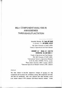 Milk Component Analysis in Awass/Ewes throughout Lactation Milk Component Analysis in Awass/Ewes throughout Lactation