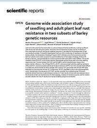 Genome wide association study of seedling and adult plant leaf rust resistance in two subsets of barley genetic resources