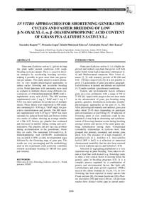 In vitro Approaches for Shortening Generation Cycles and Faster Breeding of low β-n-oxalyl-l-α, β-diamino propionic acid content Grass pea (Lathyrus sativus L.). In vitro Approaches for Shortening Generation Cycles and Faster Breeding of low β-n-oxalyl-l-α, β-diamino propionic acid content Grass pea (Lathyrus sativus L.).