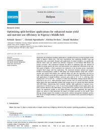 Optimizing split-fertilizer applications for enhanced maize yield and nutrient use efficiency in Nigeria’s Middle-belt Optimizing split-fertilizer applications for enhanced maize yield and nutrient use efficiency in Nigeria’s Middle-belt
