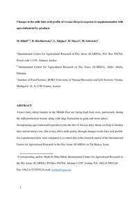 Changes in the milk fatty acid profile of Awassi sheep in response to supplementation with agro-industrial by-products Changes in the milk fatty acid profile of Awassi sheep in response to supplementation with agro-industrial by-products
