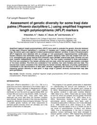 Assessment of genetic diversity for some Iraqi date palms (Phoenix dactylifera L.) using amplified fragment length polymorphisms (AFLP) markers Assessment of genetic diversity for some Iraqi date palms (Phoenix dactylifera L.) using amplified fragment length polymorphisms (AFLP) markers