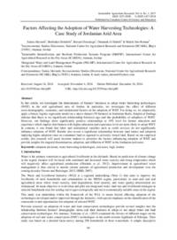 Factors Affecting the Adoption of Water Harvesting Technologies: A Case Study of Jordanian Arid Area Factors Affecting the Adoption of Water Harvesting Technologies: A Case Study of Jordanian Arid Area
