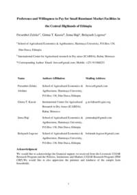 Preference and Willingness to Pay for Small Ruminant Market Facilities in the Central Highlands of Ethiopia Preference and Willingness to Pay for Small Ruminant Market Facilities in the Central Highlands of Ethiopia