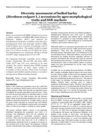 Diversity assessment of hulled barley (Hordeum vulgare L.) accessions by agro-morphological traits and SSR markers Diversity assessment of hulled barley (Hordeum vulgare L.) accessions by agro-morphological traits and SSR markers