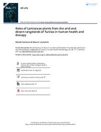 Roles of Lamiaceae plants from the arid and desert rangelands of Tunisia inhuman health and therapy Roles of Lamiaceae plants from the arid and desert rangelands of Tunisia inhuman health and therapy