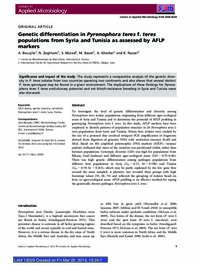 Genetic differentiation in Pyrenophora teres f. teres populations from Syria and Tunisia as assessed by AFLP markers Genetic differentiation in Pyrenophora teres f. teres populations from Syria and Tunisia as assessed by AFLP markers