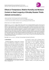 Effects of Temperature, Relative Humidity and Moisture Content on Seed Longevity of Shrubby Russian Thistle (Salsola vermiculata L.) Effects of Temperature, Relative Humidity and Moisture Content on Seed Longevity of Shrubby Russian Thistle (Salsola vermiculata L.)