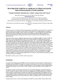 Recording birth weight has no significance in village based genetic improvement programs of small ruminants Recording birth weight has no significance in village based genetic improvement programs of small ruminants