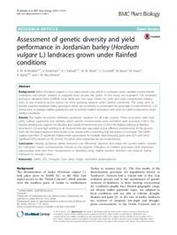 Assessment of genetic diversity and yield performance in Jordanian barley (Hordeum vulgare L.) landraces grown under Rainfed conditions Assessment of genetic diversity and yield performance in Jordanian barley (Hordeum vulgare L.) landraces grown under Rainfed conditions