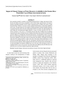 Impact of Climate Changes on Water Resources Availability in the Orontes River Watershed: Case of Homs Governorate in Syria Impact of Climate Changes on Water Resources Availability in the Orontes River Watershed: Case of Homs Governorate in Syria