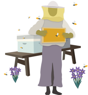 Beekeeper and hive Beekeeper and hive