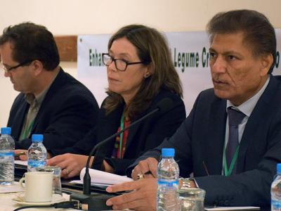 Dr. Kamel Shideed, Dr. Hilali Hamida, and Dr. Michael Baum at the final technical committee meeting of EU-IFAD funded project.