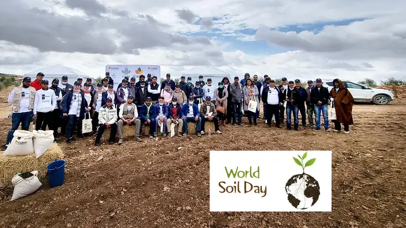 Group photo of the kick-off meeting for field activities of the SWC@Scale project in Siliana, Tunisia. World Soil Day 2021