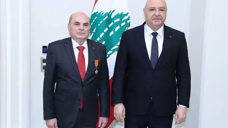 From left to Right: Dr. Michel Antoine Afram, Chairman of the Board and Director General of the Lebanese Agricultural Research Institute (LARI), and ICARDA Board Member; The President of Lebanon, H.E. Joseph Aoun. 