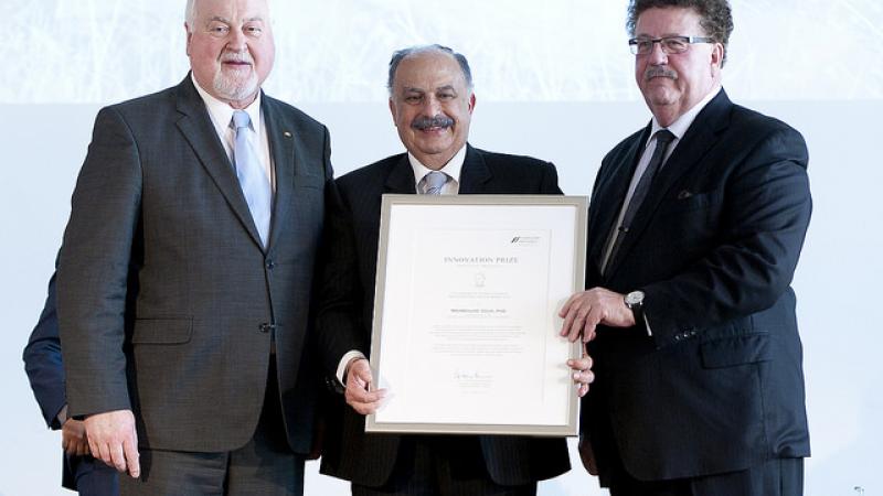 Dr. Mahmoud Solh, pictured with Dr. Peter Harry Carstensen, Chairman of Gregor Mendel Foundation (Left), and Hans-Joachim Fuchtel, State Secretary of German Ministry for Economic Cooperation and Development (Right)