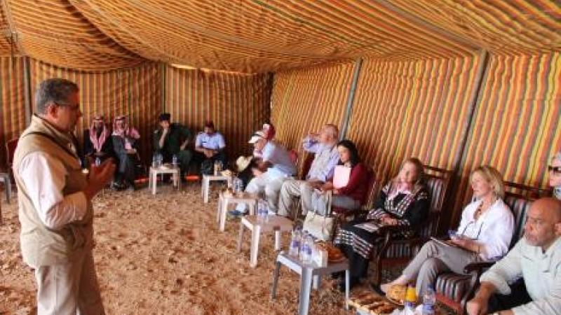 Ambassador Alice Wells (seated far right) hears how ICARDA is attempting to reverse degradation across the Jordanian Badia.