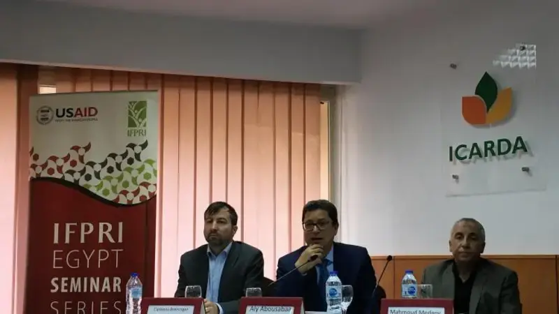 From left to right, Clemens Breisinger (IFPRI), Aly Abousabaa (ICARDA), Mahmoud Soliman (ARC). From left to right, Clemens Breisinger (IFPRI), Aly Abousabaa (ICARDA), Mahmoud Soliman (ARC).
