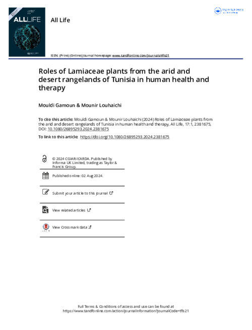 Roles of Lamiaceae plants from the arid and desert rangelands of ...