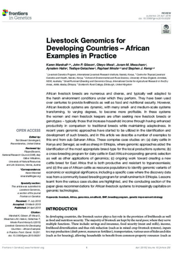 Livestock Genomics for Developing Countries – African Examples in Practice