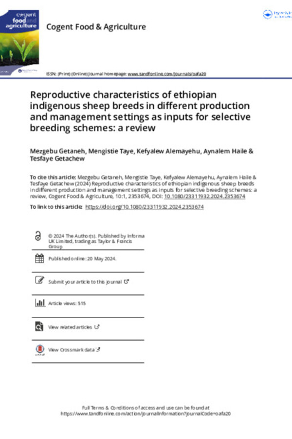 Reproductive characteristics of ethiopian indigenous sheep breeds in different production and management settings as inputs for selective breeding schemes: a review