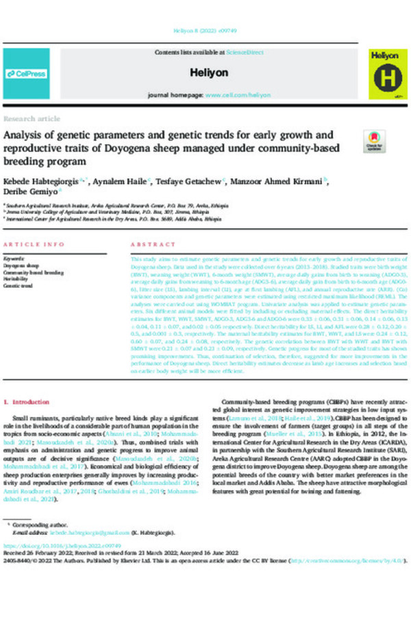 Analysis of genetic parameters and genetic trends for early growth and reproductive traits of Doyogena sheep managed under community-based breeding program