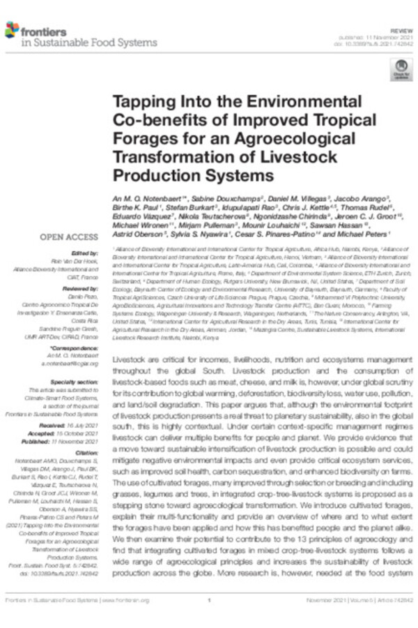 Tapping into the Environmental Co-benefits of Improved Tropical Forages for an Agroecological Transformation of Livestock Production Systems